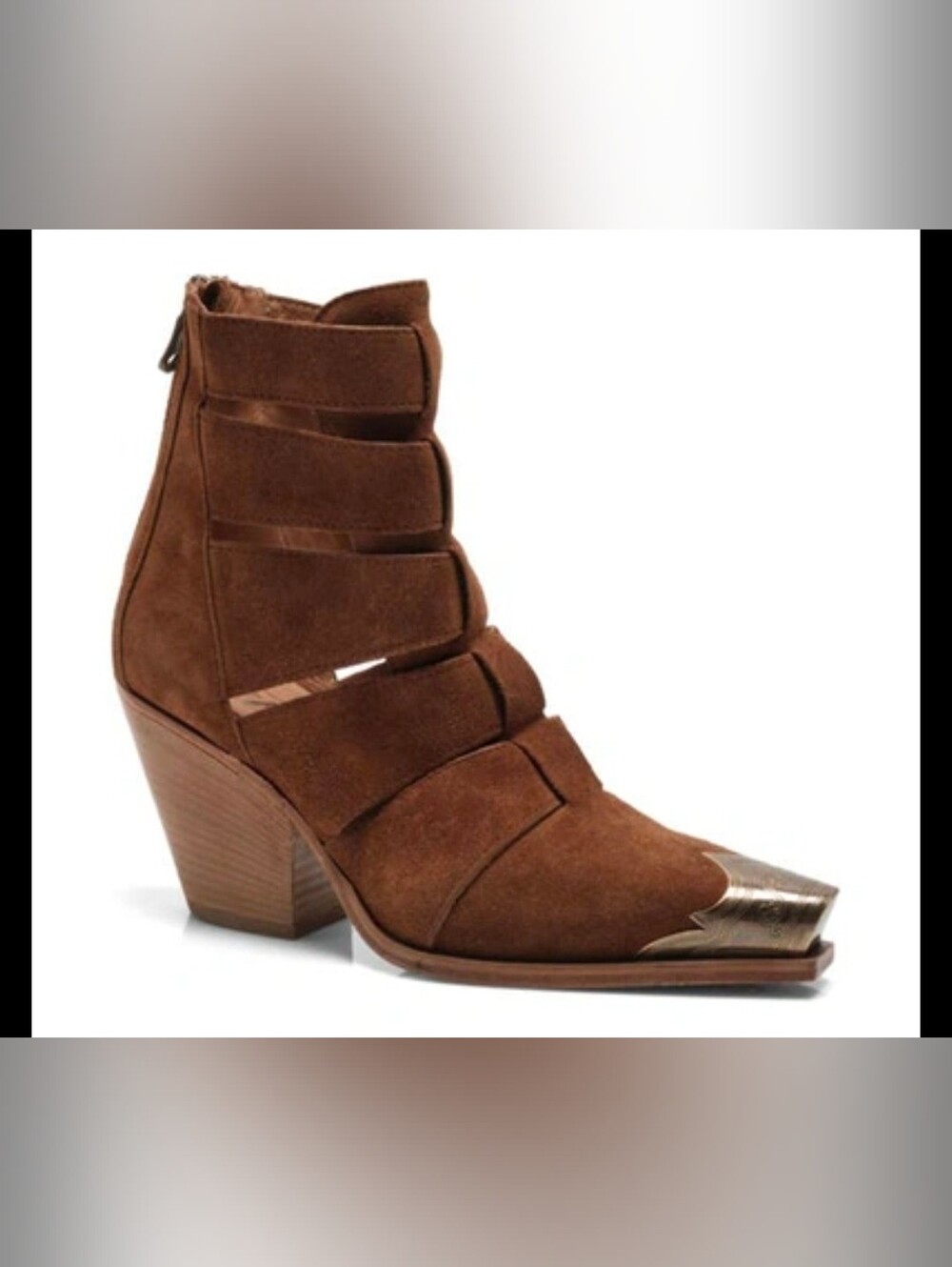 Free People Brayden Fisherman Brown Suede Metal Toe Cutout Western Ankle Boot